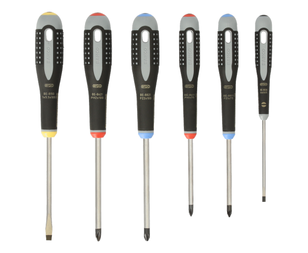 Комплект 6 броя отвертки ERGO - шлиц, PH и PZ BAHCO BE-9886
