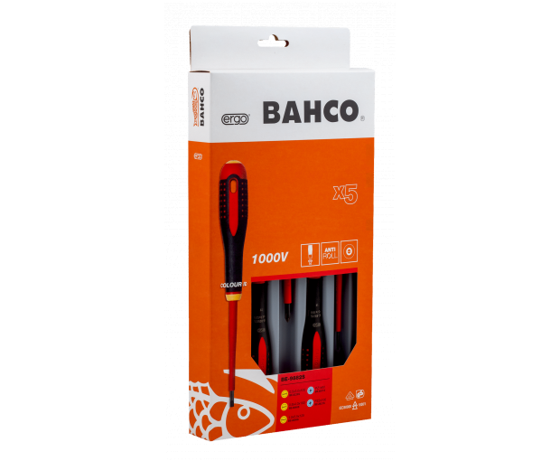 Комплект 5 броя отвертки ERGO 1000V - шлиц и PZ BAHCO BE-9882S
