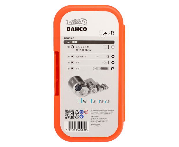 Комплект вложки и аксесоари на 1/4'', 13 части BAHCO S13MC10.5