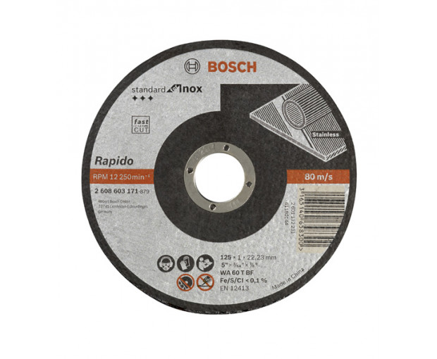 Диск за рязане BOSCH на INOX 125x1x22.23mm, 2608603171
