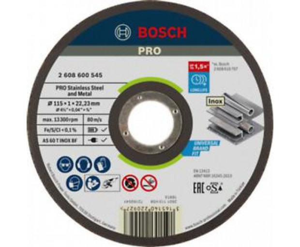 Диск BOSCH за рязане EXPERT for Inox 115x1, 2608600545