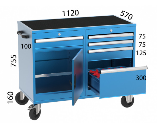 CNC мобилен шкаф с 5 чекмеджета и 1 шкаф KOCEL - 2326
