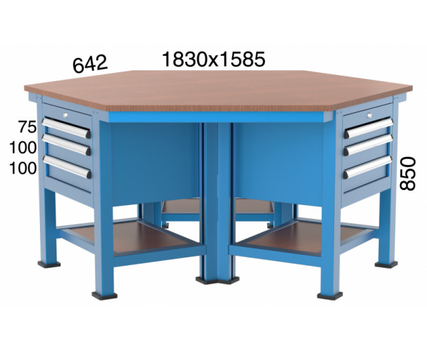 Шестоъгълна маса с 9 чекмеджета и 3 рафта KOCEL - 3805