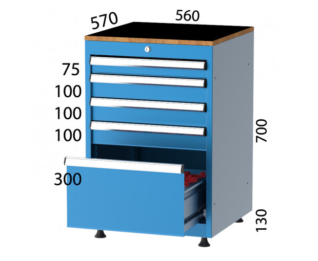Комбиниран шкаф с 5 чекмеджета и CNC държачи  KOCEL - 2650