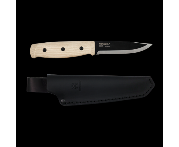 Нож MORAKNIV Lok BlackBlade (S) с кожена кания и дръжка от ясен